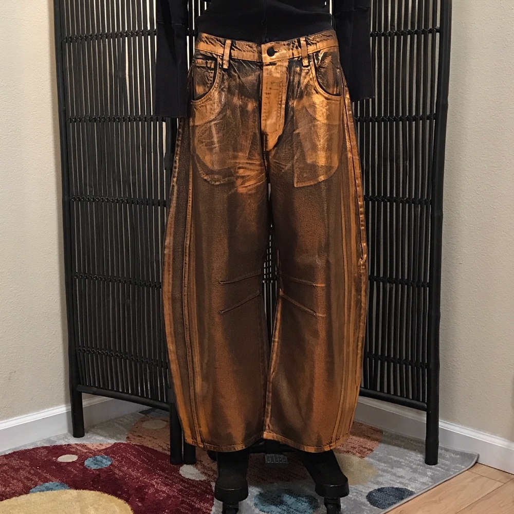 Free People Shimmering Copper Wide Leg Jeans
